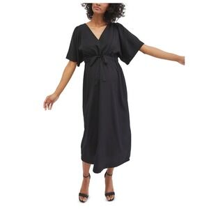 Motherhood Maternity Woven Kimono Sleeve Tie Waist Dress Black Size S NWT